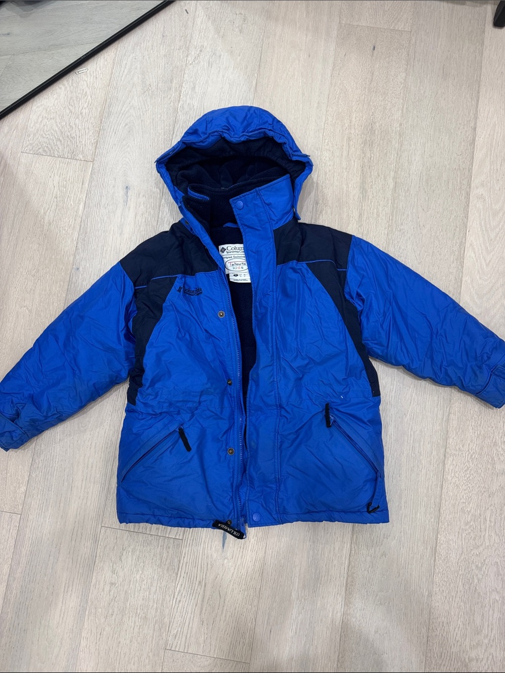 Columbia Royal Blue and Black Kids Hooded Puffer Jacket